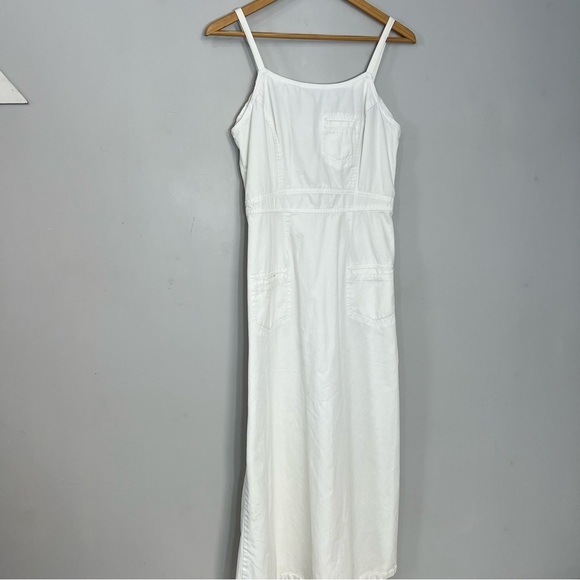 Vintage White Maxi Dress Adjustable Straps Cotton Minimalist Euro Vacay Sundress - Picture 2 of 10